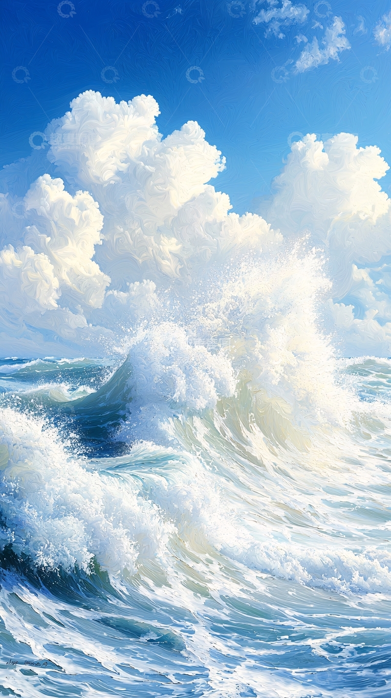 高清大图下载【趣麦麦图】海浪与天空的艺术画作