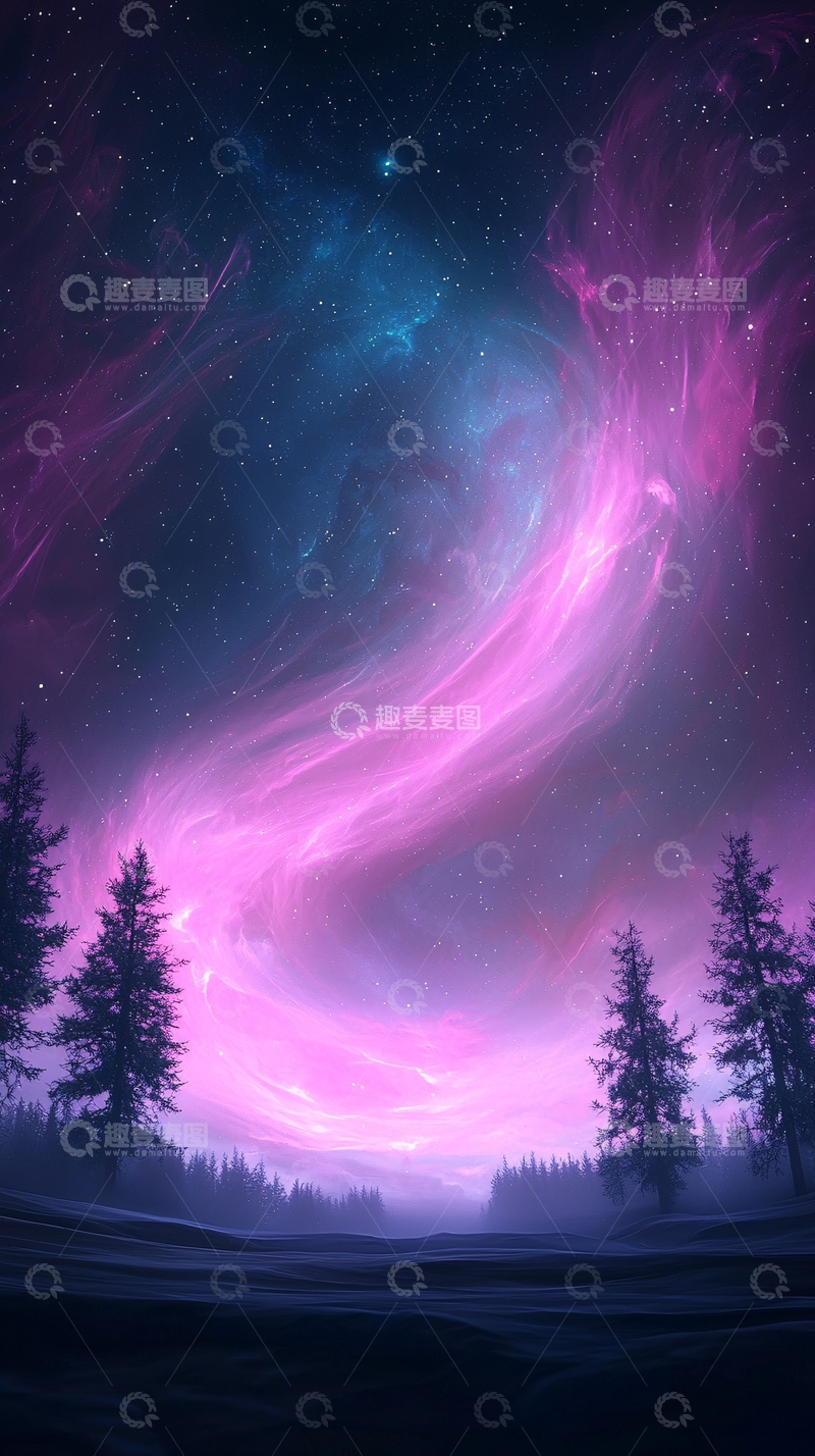 高清大图下载【趣麦麦图】梦幻星空下的森林