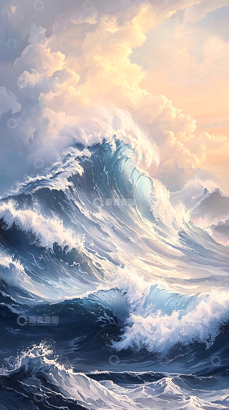 高清大图下载【趣麦麦图】巨浪翻滚海景画
