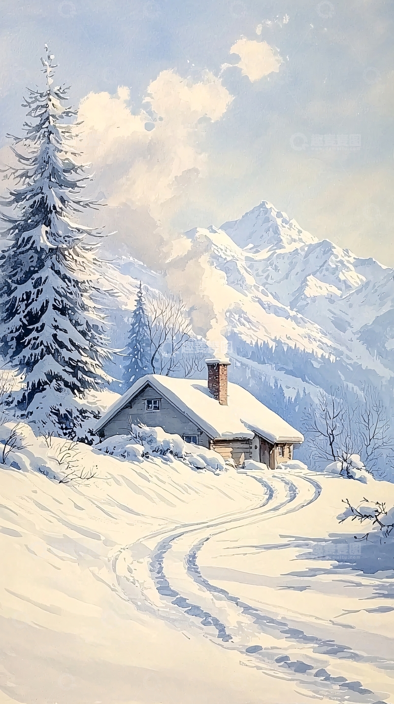 高清大图下载【趣麦麦图】冬日雪景小屋风景