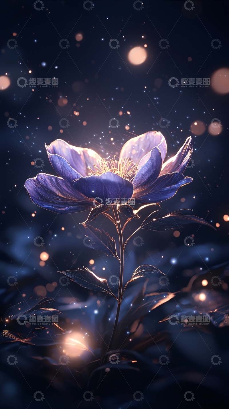 高清大图下载【趣麦麦图】梦幻夜色下的神秘花朵