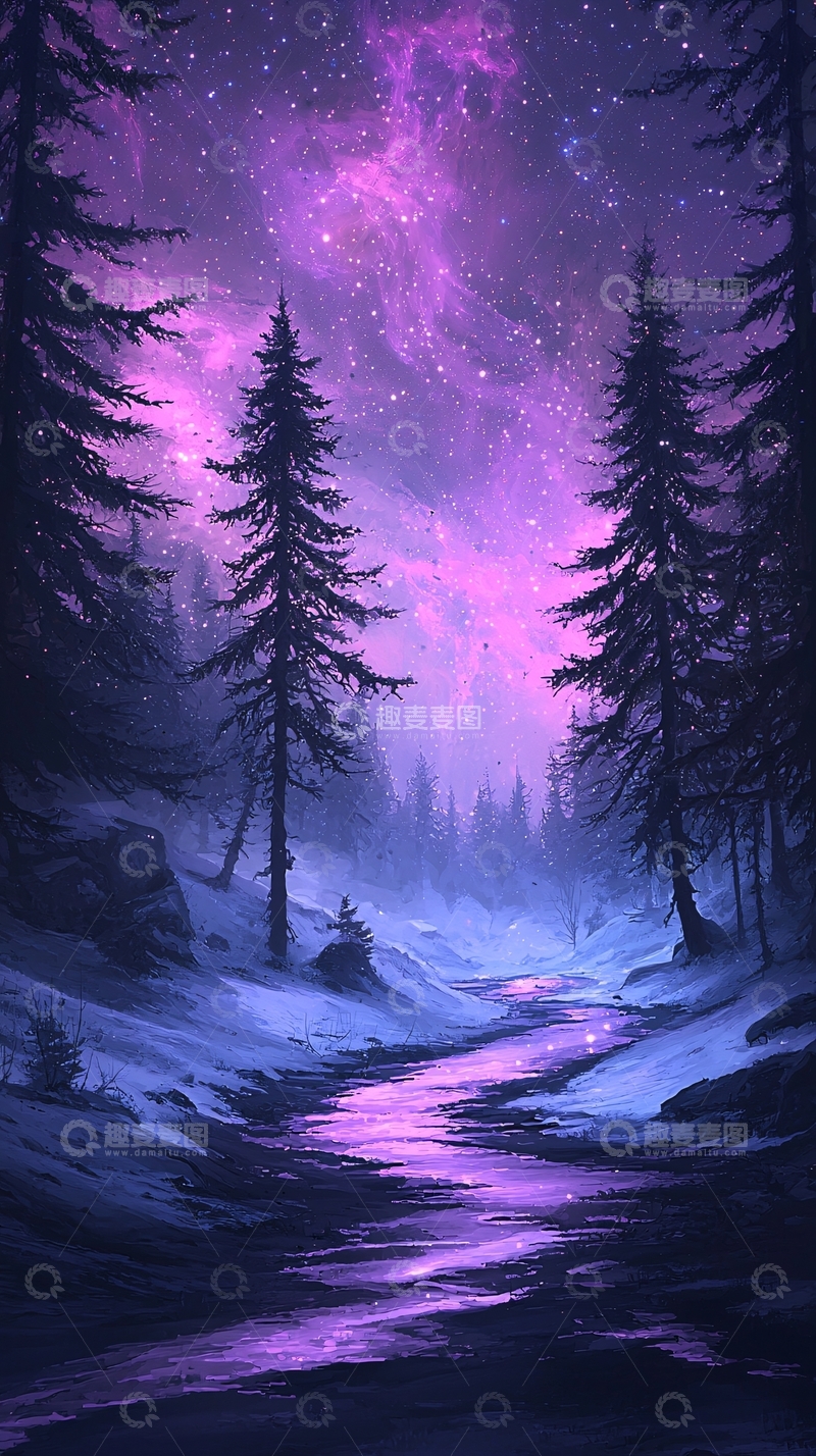 高清大图下载【趣麦麦图】梦幻森林夜景