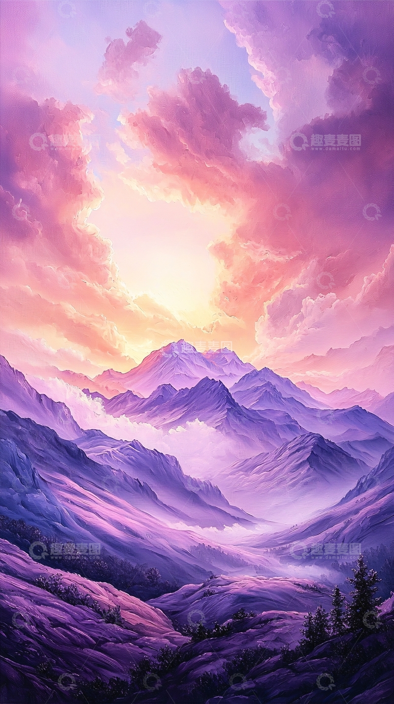 高清大图下载【趣麦麦图】梦幻山川日出风景