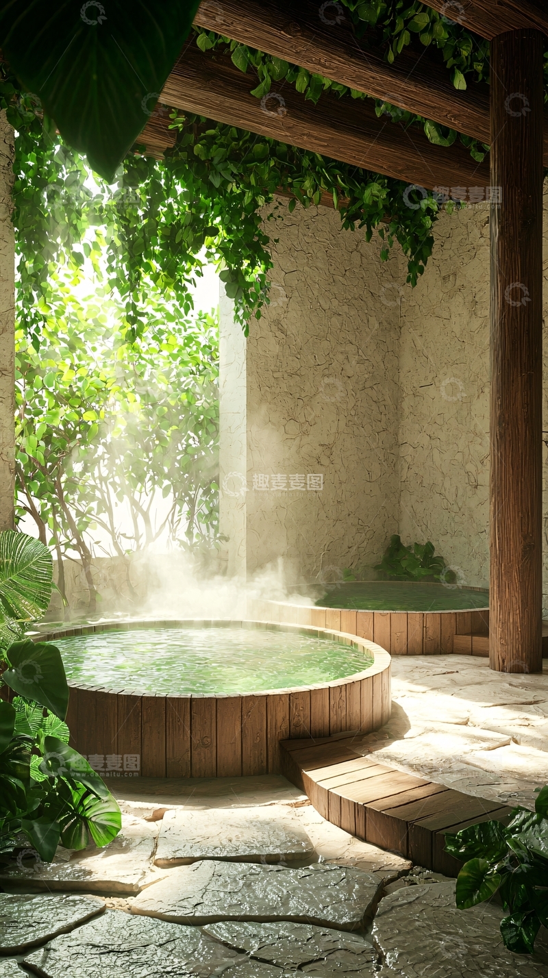 高清大图下载【趣麦麦图】热带雨林温泉浴池