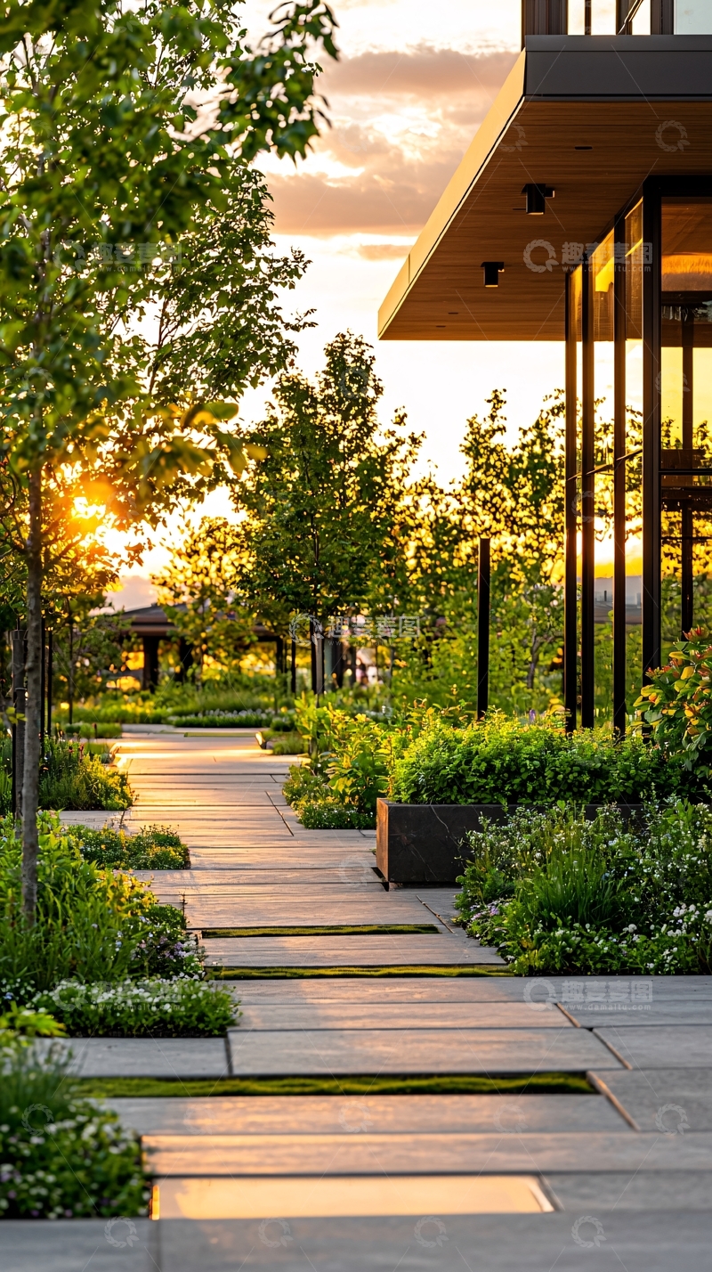 高清大图下载【趣麦麦图】日落时分的花园小径