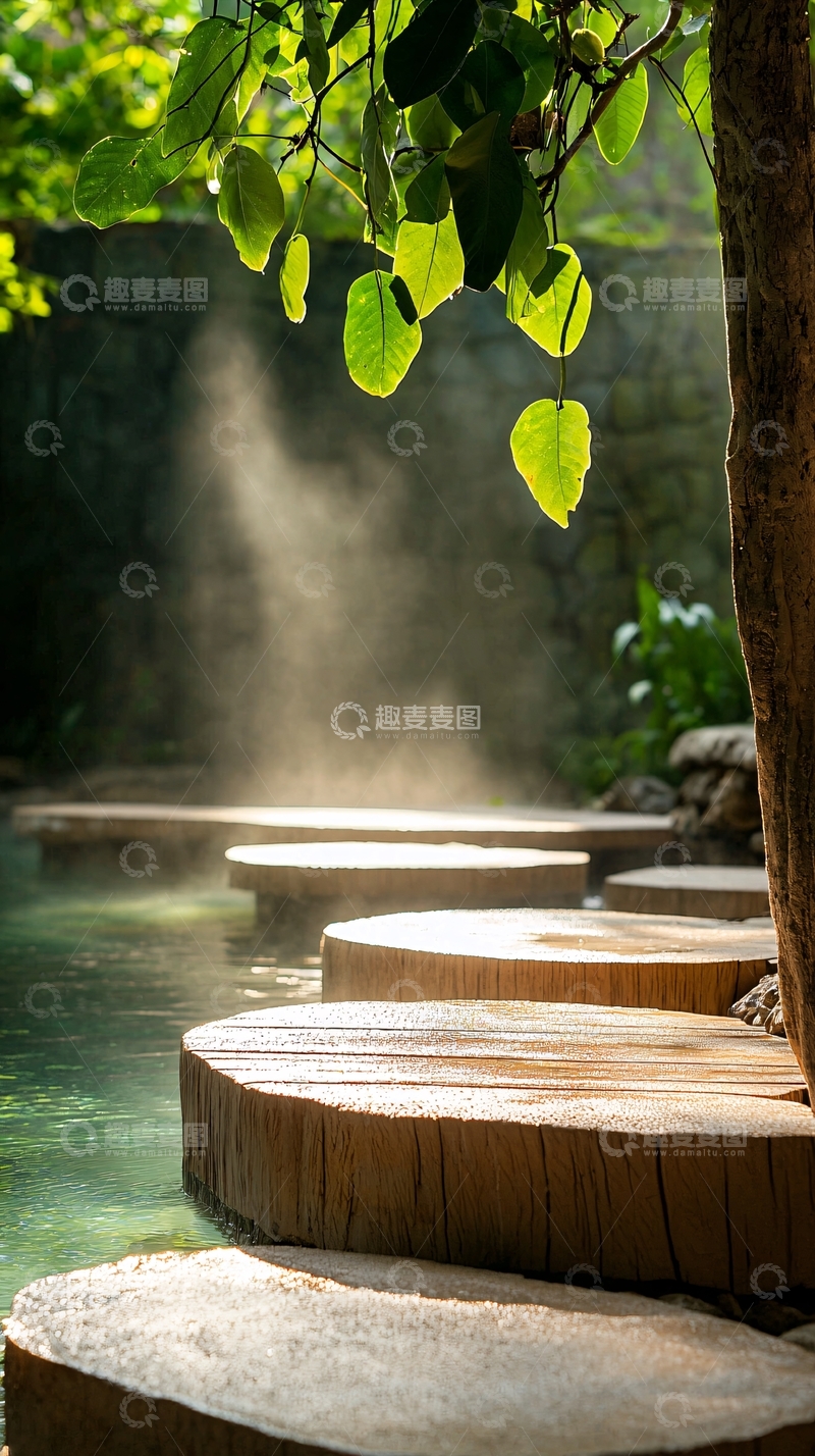 高清大图下载【趣麦麦图】温泉木栈道自然风光