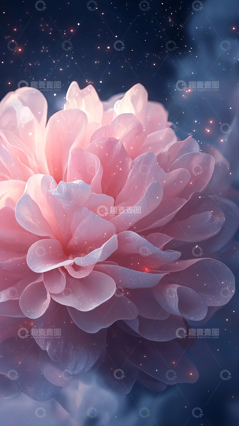 高清大图下载【趣麦麦图】梦幻星空下的粉色花朵