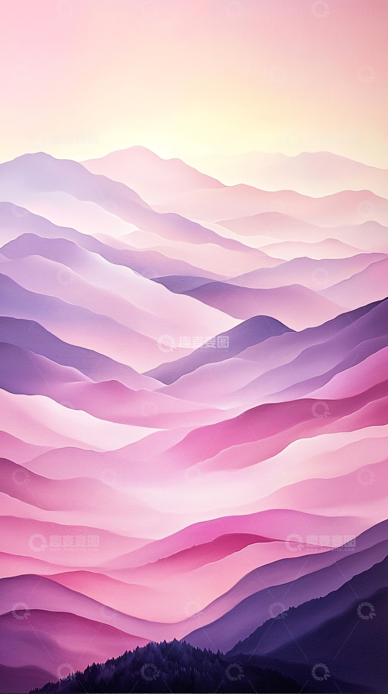 高清大图下载【趣麦麦图】梦幻山峦渐变色彩风景图