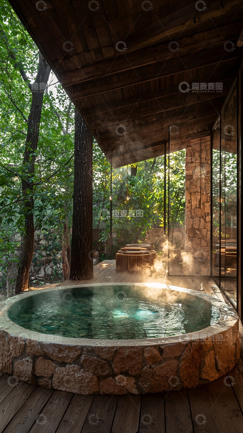 高清大图下载【趣麦麦图】森林中的温泉浴池