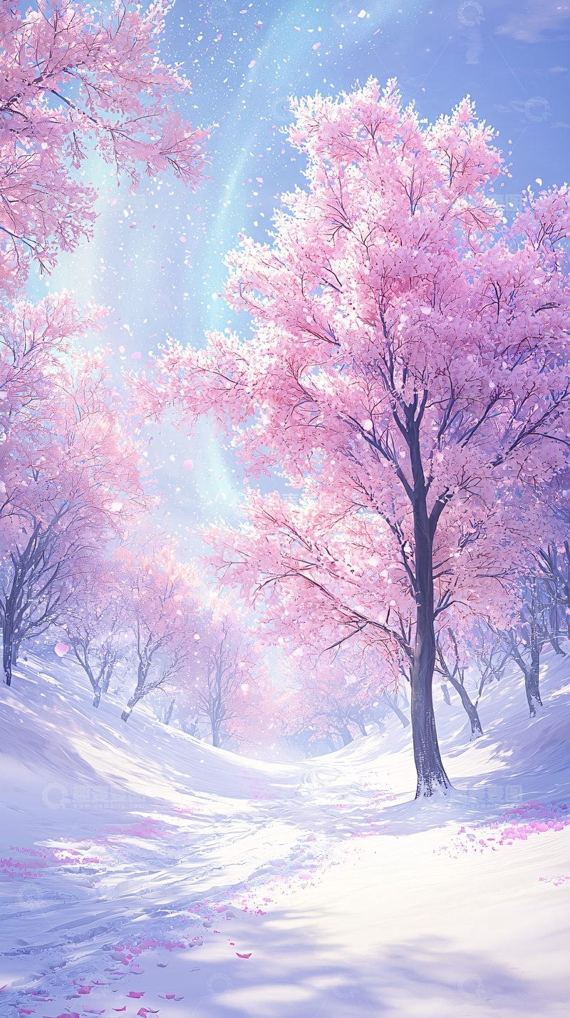 高清大图下载【趣麦麦图】粉雪樱花林高清图片
