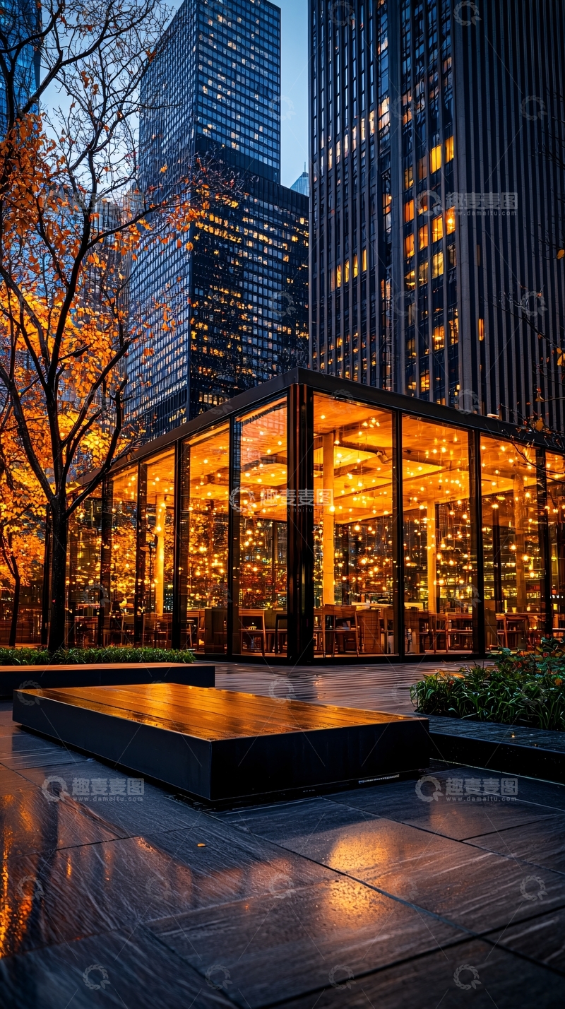 高清大图下载【趣麦麦图】秋夜城市玻璃建筑
