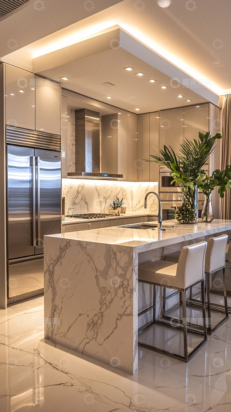 高清大图下载【趣麦麦图】现代大理石厨房岛设计