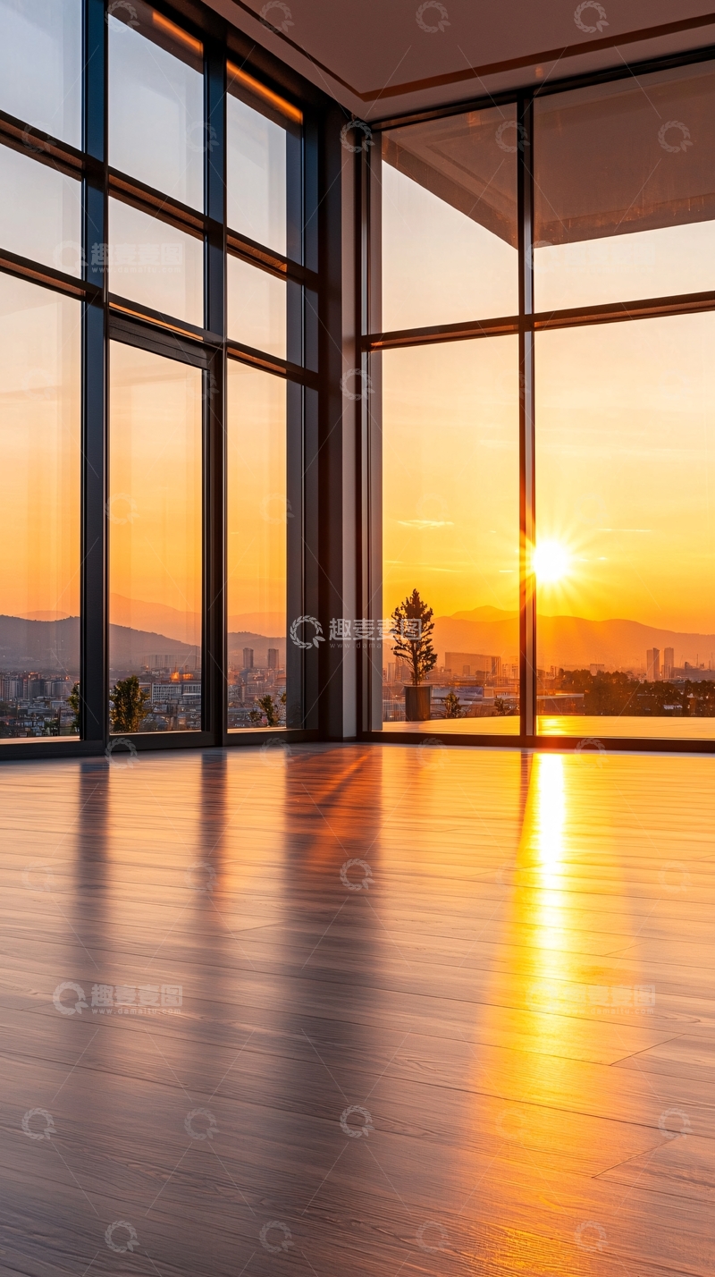 高清大图下载【趣麦麦图】夕阳下的城市全景窗景
