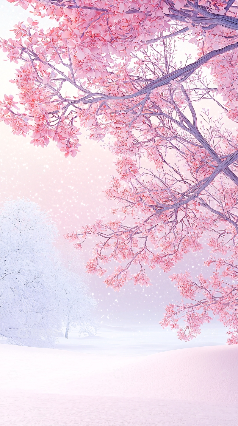 高清大图下载【趣麦麦图】粉红色樱花雪景