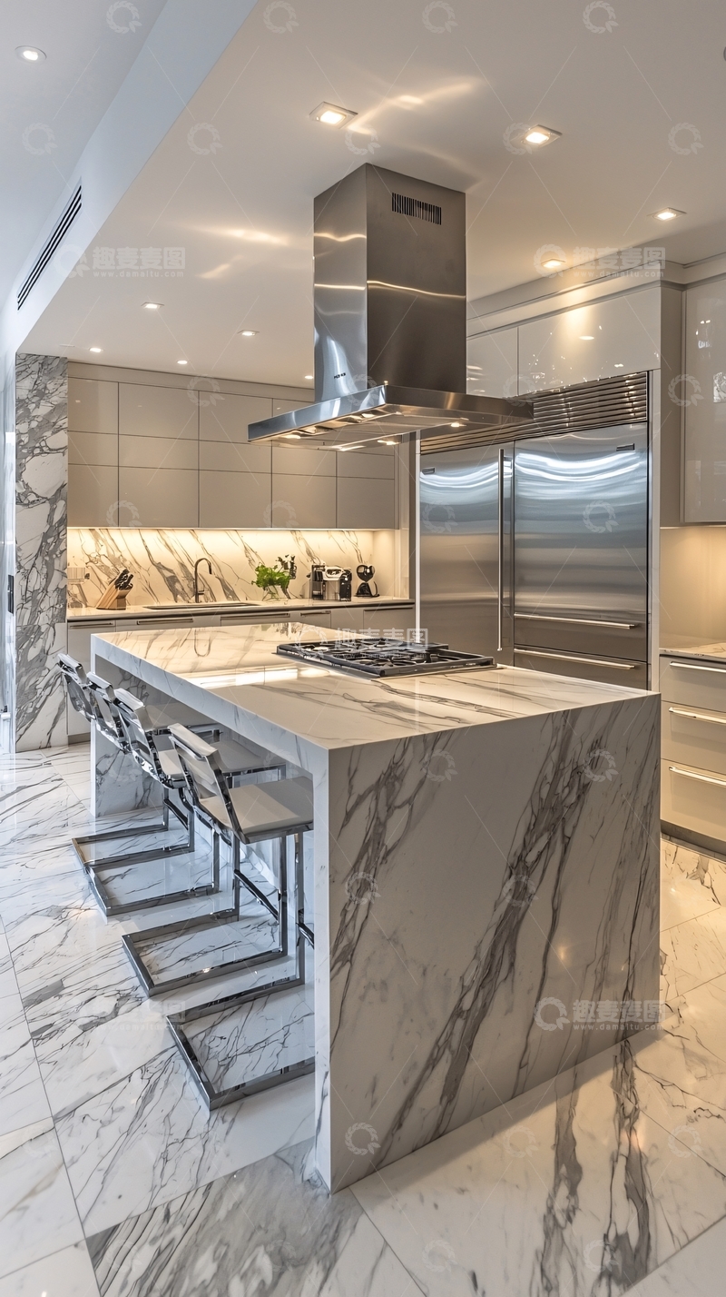 高清大图下载【趣麦麦图】现代大理石厨房岛设计