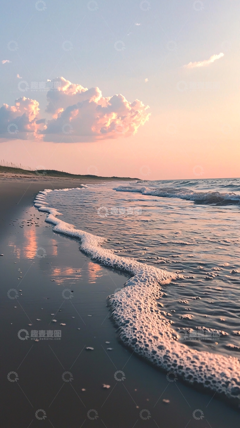 高清大图下载【趣麦麦图】夕阳海滩海浪沙滩风景