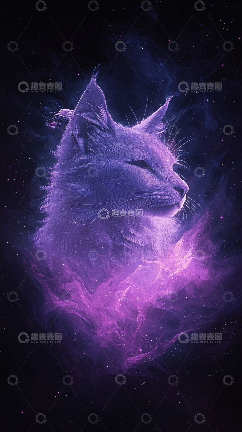 高清大图下载【趣麦麦图】梦幻星空中的神秘猫咪