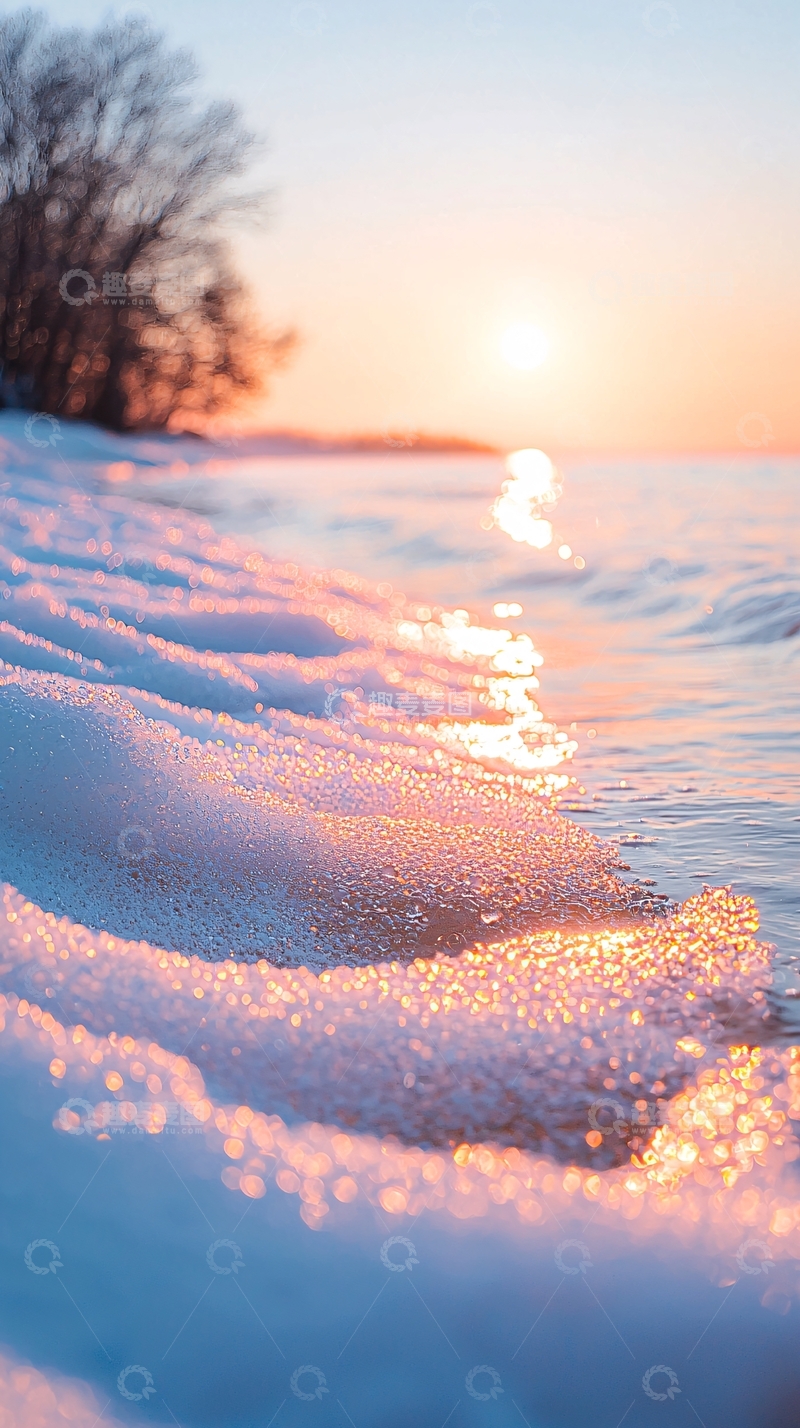 高清大图下载【趣麦麦图】冬日夕阳下的冰面