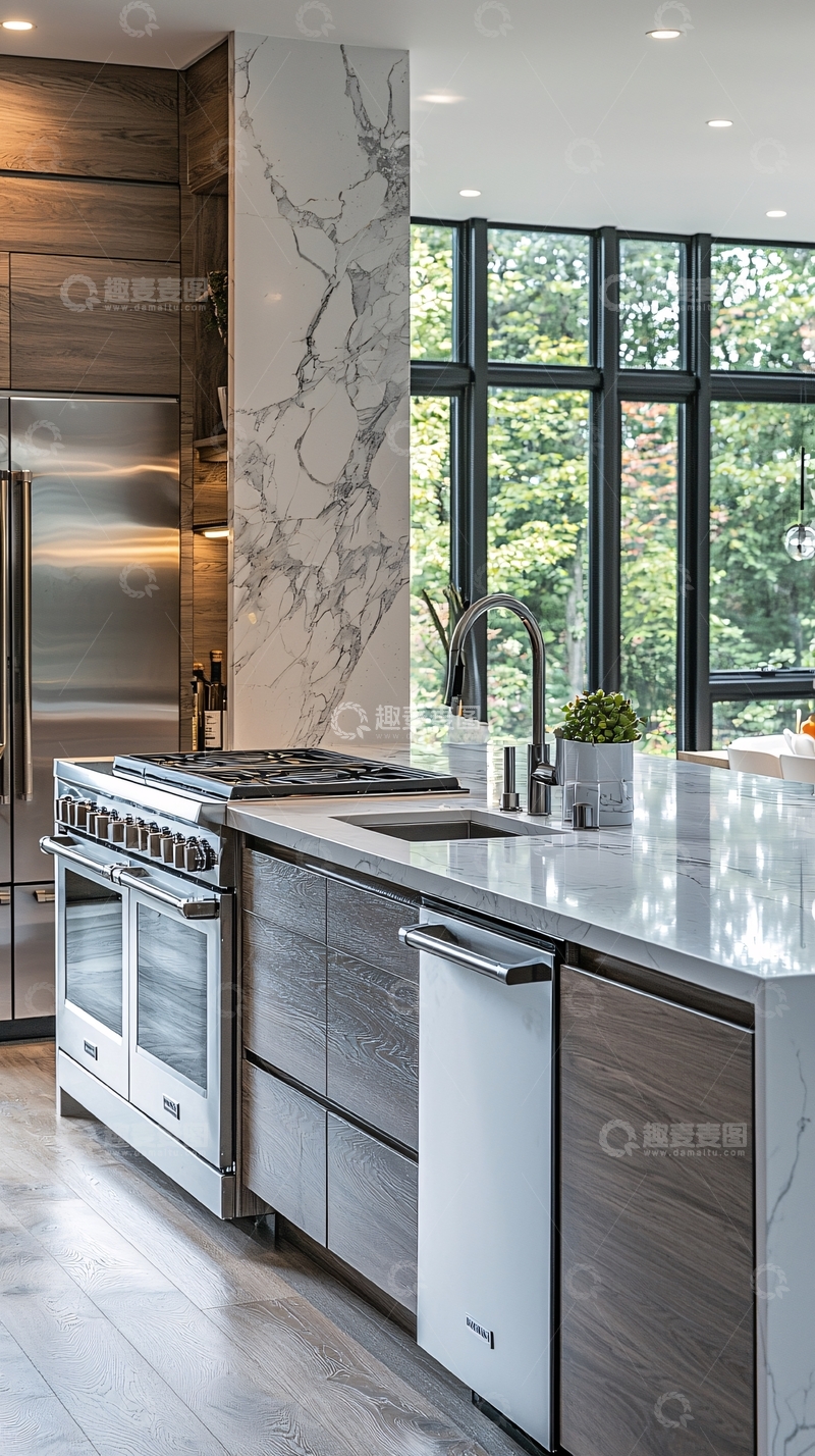 高清大图下载【趣麦麦图】现代厨房设计与自然光