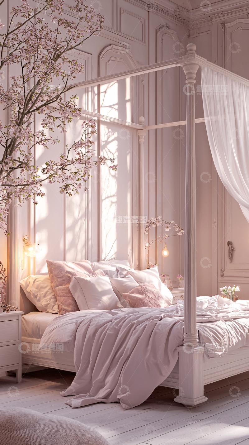 高清大图下载【趣麦麦图】浪漫粉色卧室装饰设计