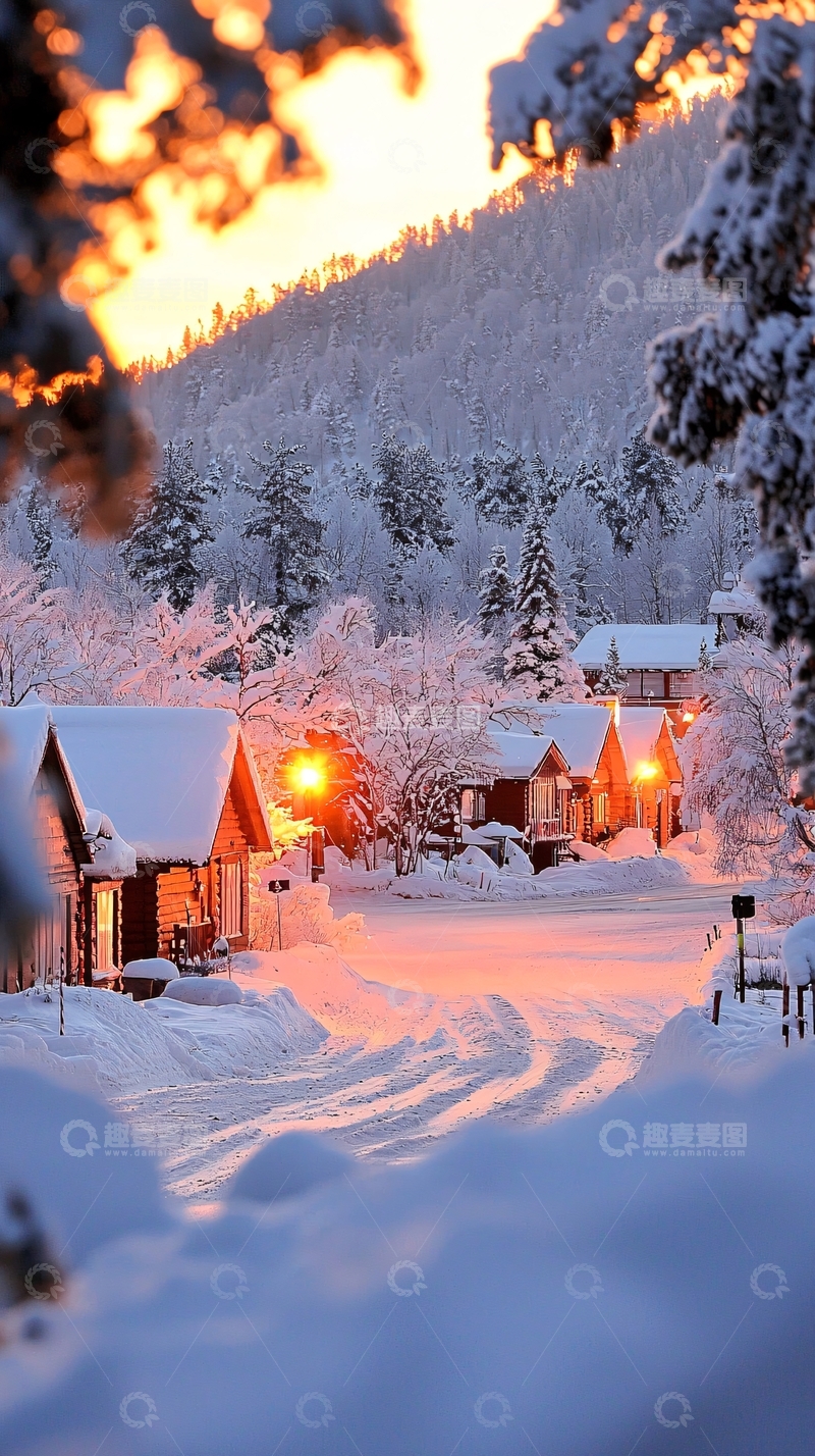 高清大图下载【趣麦麦图】冬日雪景中的小屋