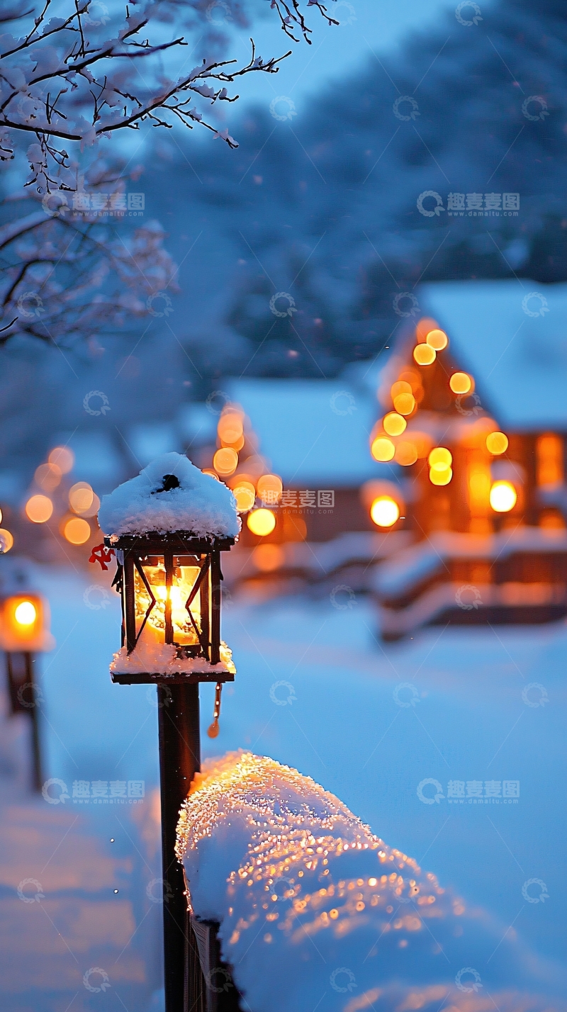 高清大图下载【趣麦麦图】冬夜雪景灯笼灯饰