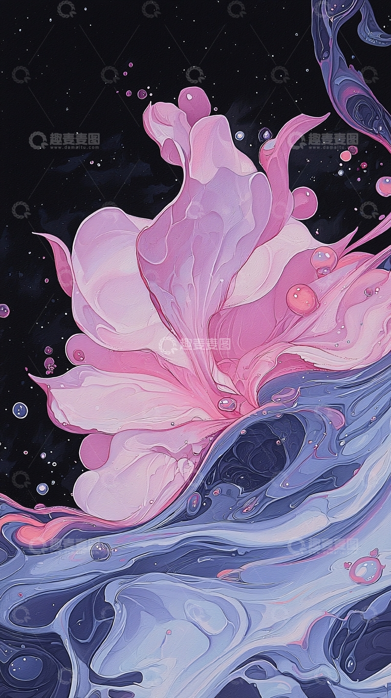 高清大图下载【趣麦麦图】梦幻星空下的粉色花朵