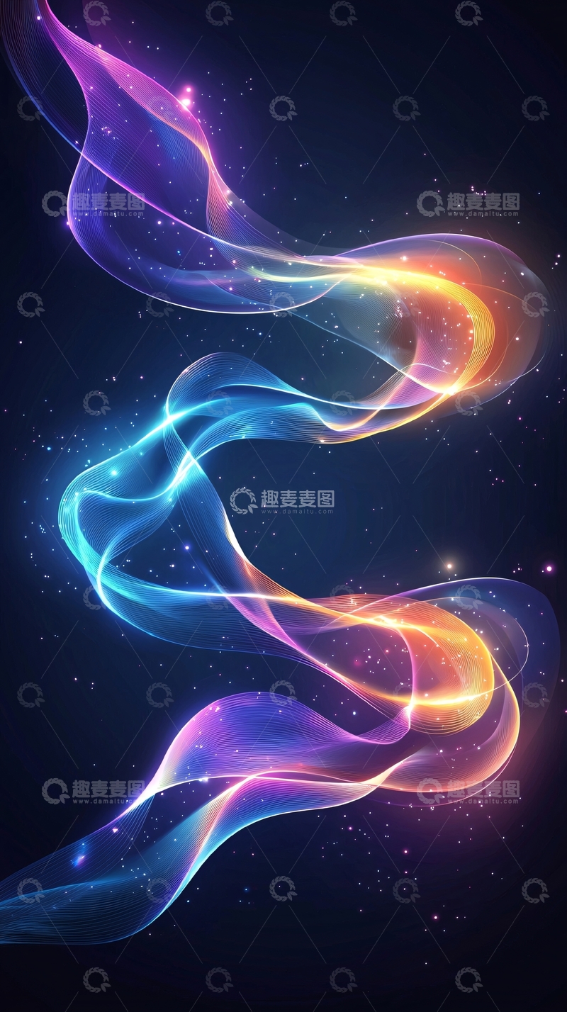 高清大图下载【趣麦麦图】梦幻色彩流动线条背景