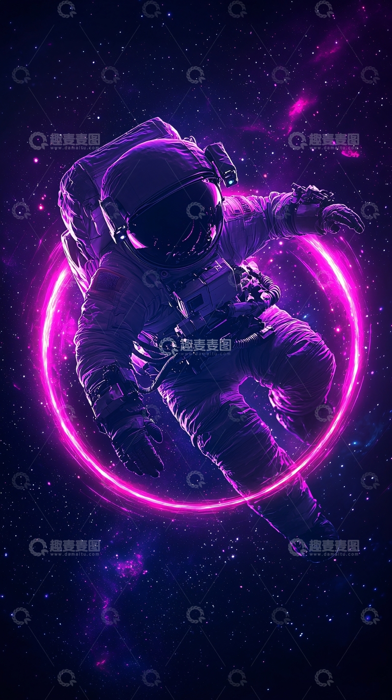 高清大图下载【趣麦麦图】紫色星空中的宇航员