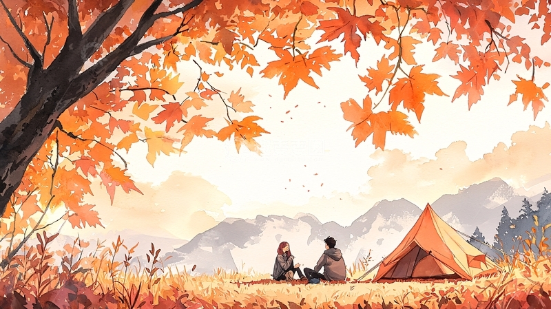 高清大图下载【趣麦麦图】秋日露营情侣风景图