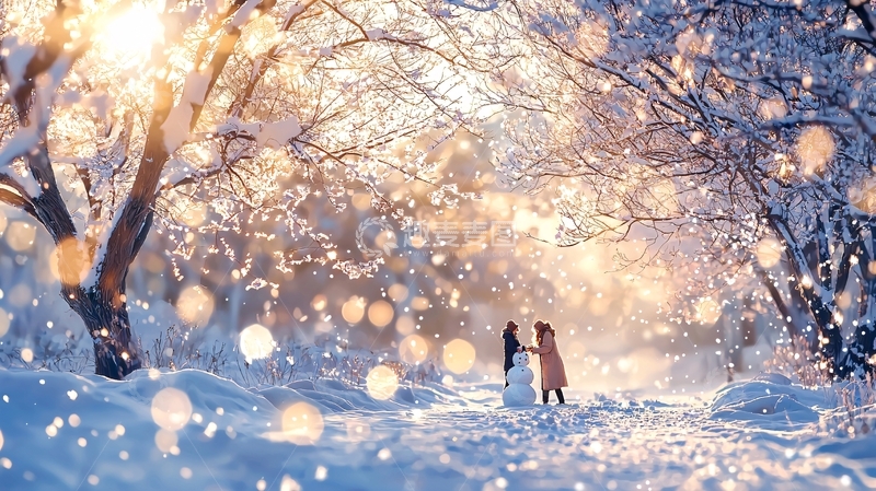 高清大图下载【趣麦麦图】冬日雪景下的温馨时刻