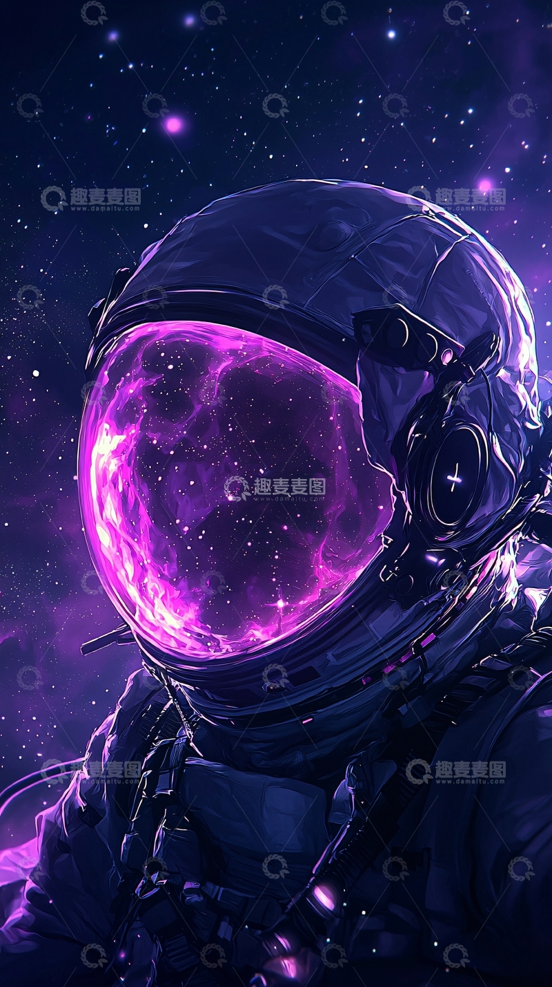 高清大图下载【趣麦麦图】紫色星空宇航员插画
