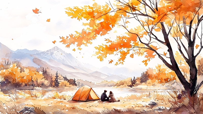 高清大图下载【趣麦麦图】秋日露营山水风景
