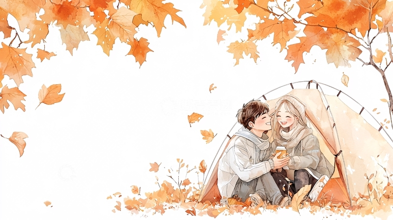 高清大图下载【趣麦麦图】秋日帐篷下的甜蜜时光