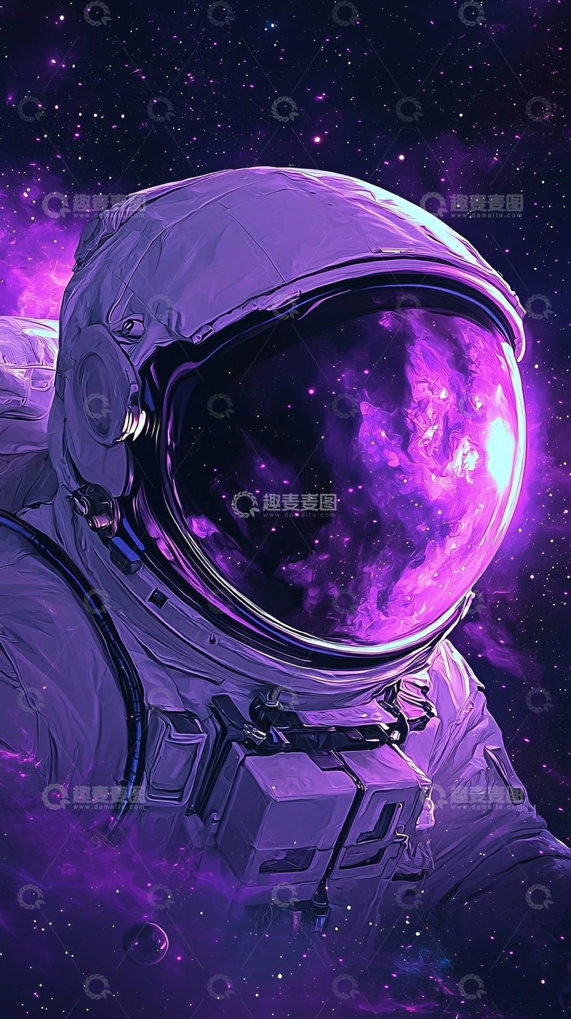 高清大图下载【趣麦麦图】紫色星空宇航员插画
