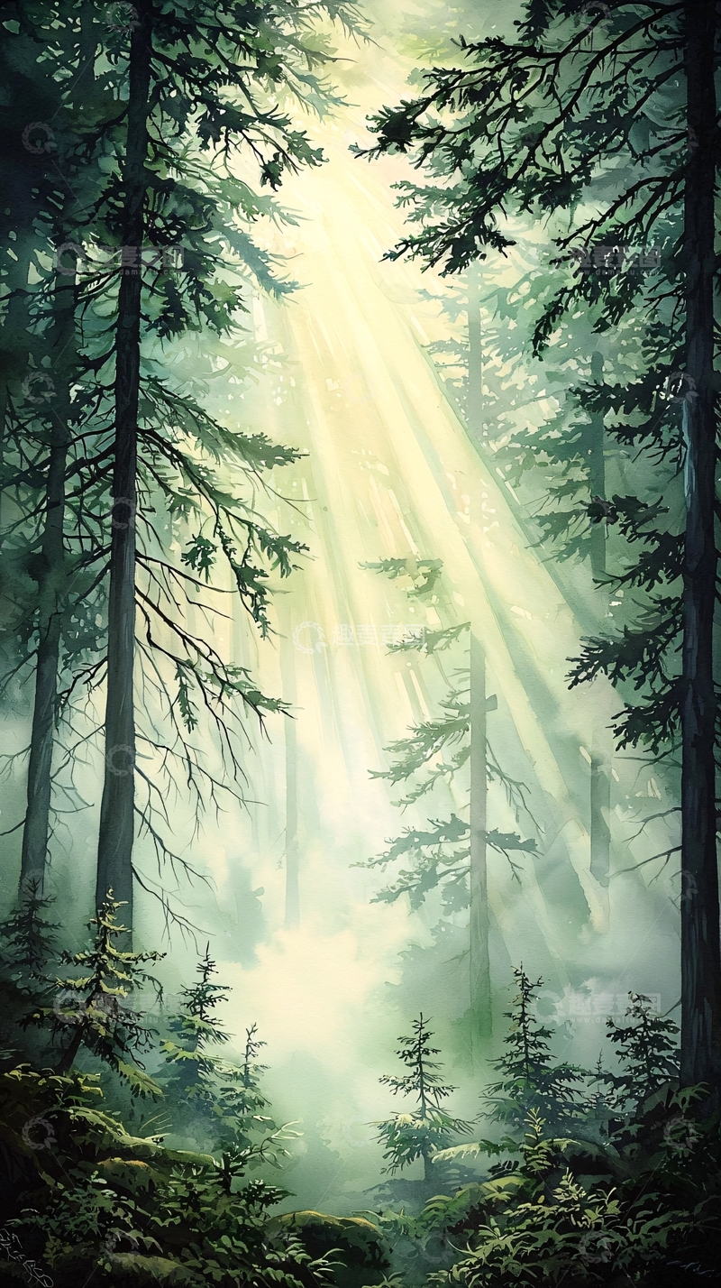 高清大图下载【趣麦麦图】森林中的阳光穿透