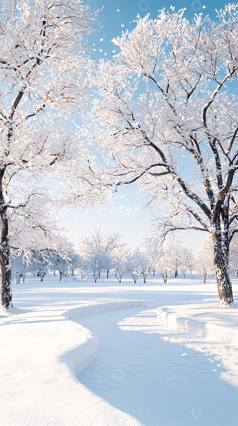 高清大图下载【趣麦麦图】冬日雪景小径