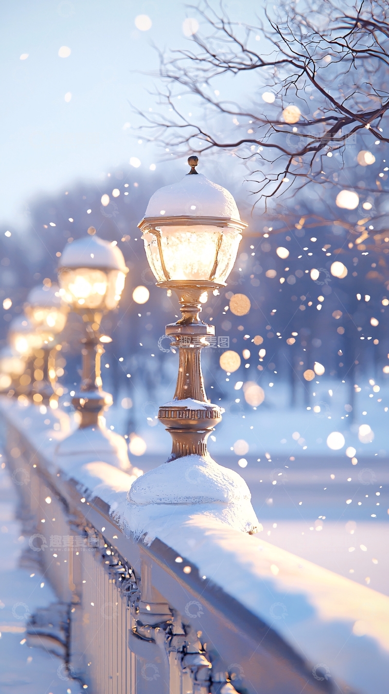 高清大图下载【趣麦麦图】冬日雪景路灯风景