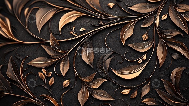 高清大图下载【趣麦麦图】金色花卉抽象艺术图案