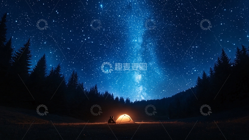 高清大图下载【趣麦麦图】夜晚露营下的星空美景