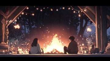 篝火晚会下的浪漫夜晚