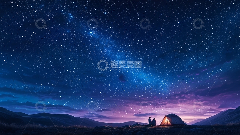 高清大图下载【趣麦麦图】星空下的帐篷露营场景