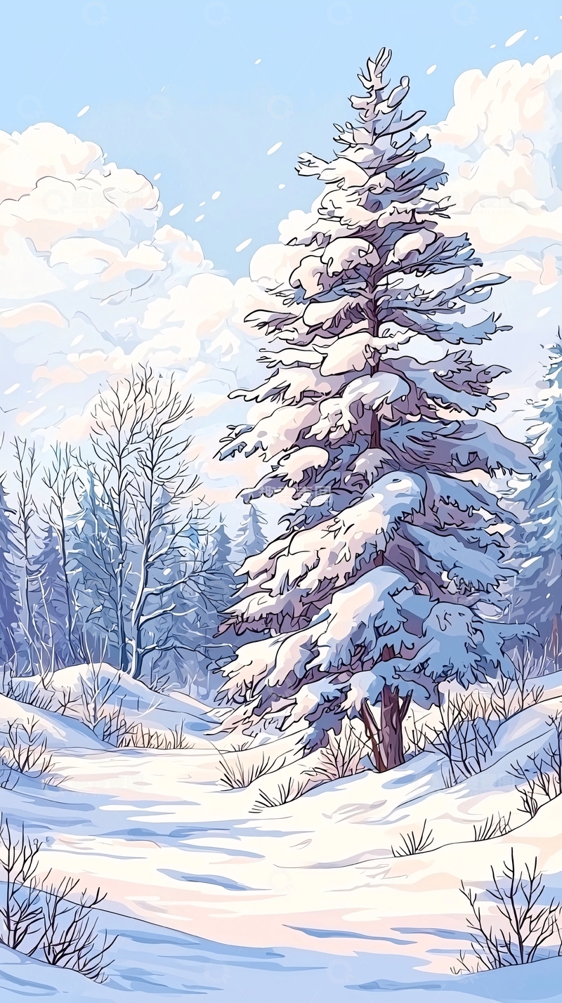 高清大图下载【趣麦麦图】冬日雪景松树
