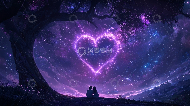 高清大图下载【趣麦麦图】星空下树下的情侣
