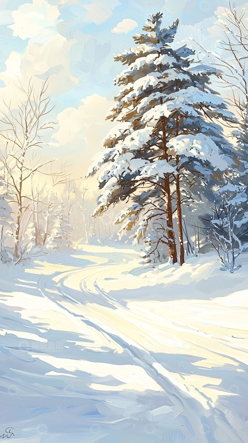 高清大图下载【趣麦麦图】冬日雪景小路