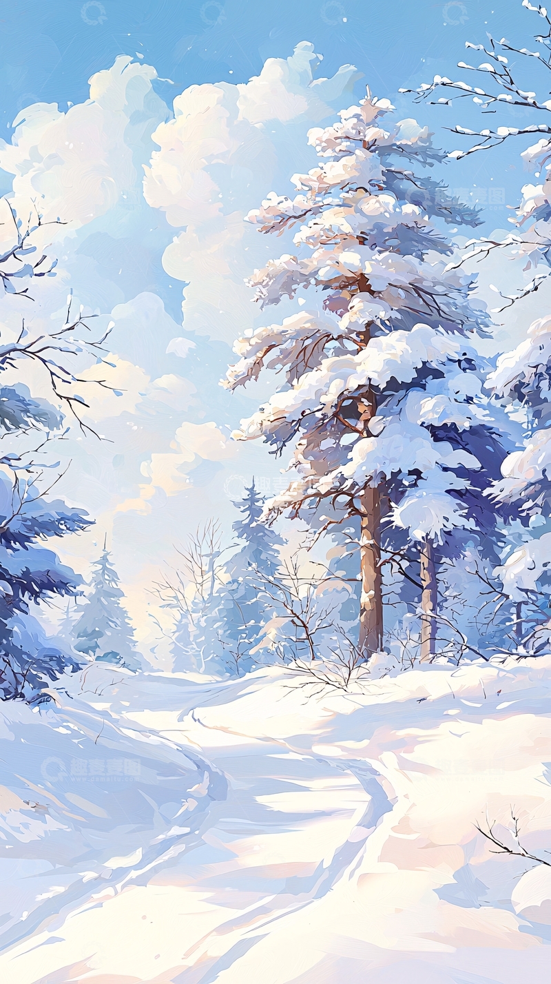高清大图下载【趣麦麦图】冬日雪景小径