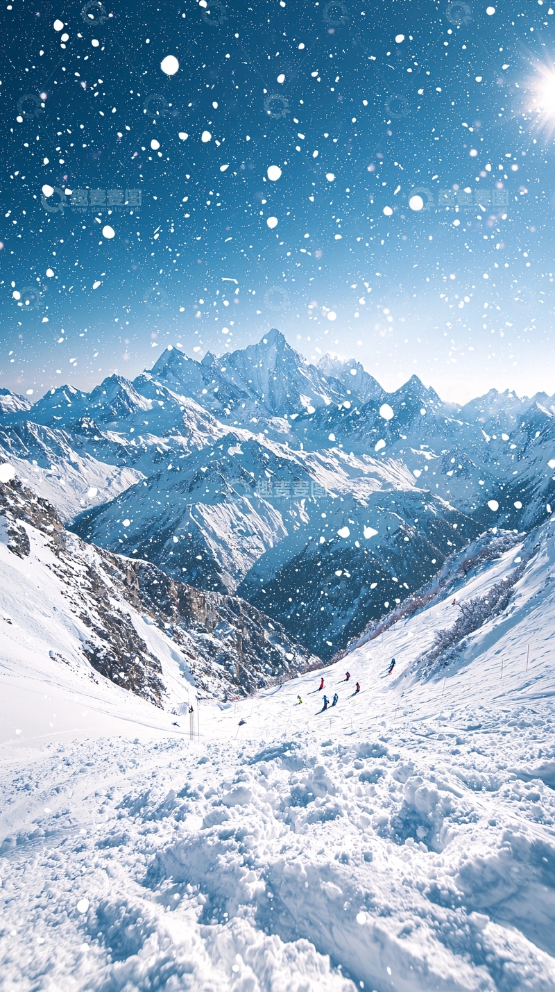 高清大图下载【趣麦麦图】雪景山峰滑雪运动