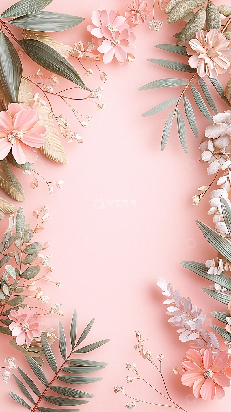高清大图下载【趣麦麦图】粉色花卉边框背景素材