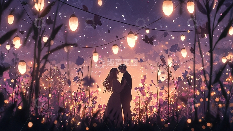 高清大图下载【趣麦麦图】浪漫夜晚情侣剪影