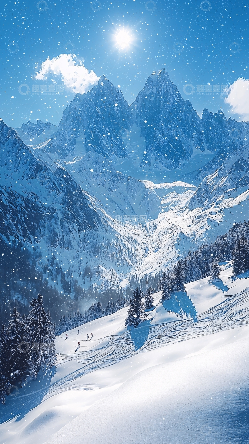 高清大图下载【趣麦麦图】雪景山峰滑雪运动